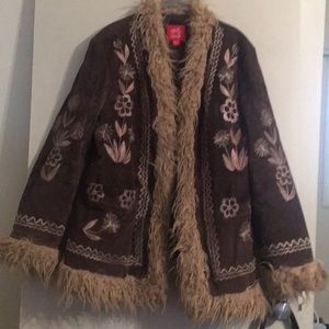 70’s style floral/ faux fur suede coat